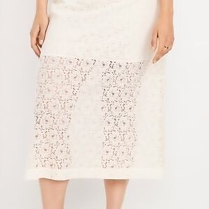 NWT Plus Size High Waist Off White Lace Midi Skirt w/ Partial Lining